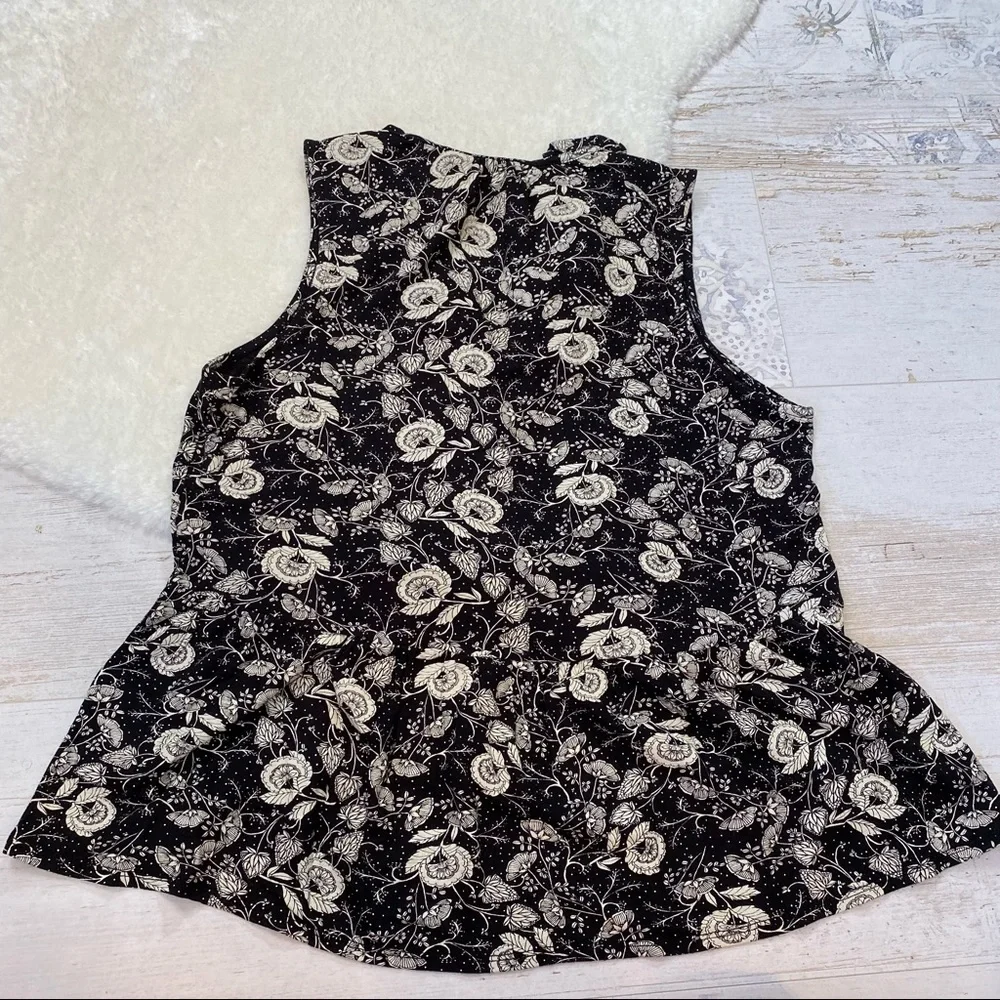 J. Crew Black and White Floral Print V Neck Peplum Top